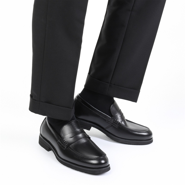 Men's Smooth PU Leather Penny Loafers - BLACK - 1